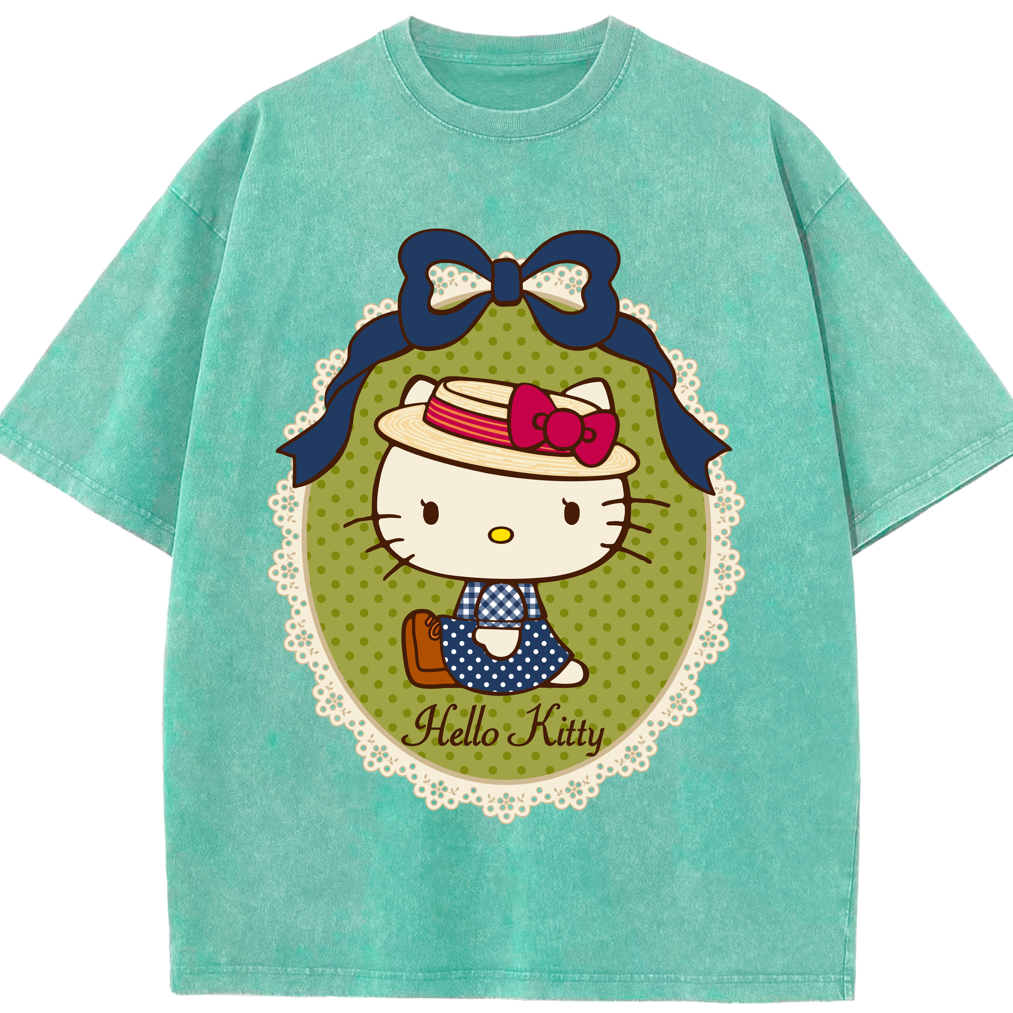 （画像用） Hello Kitty ハローキティ 綿100% ヴィンテージ風 半袖Tシャツ（フロントプリント）